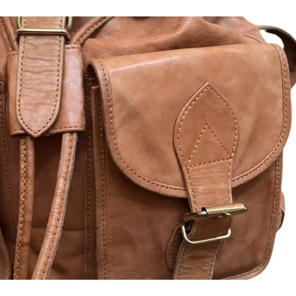 Vtg Kara Leather Backpack Tan Leather Rucksack Heritage Utility Boho USA Bag
